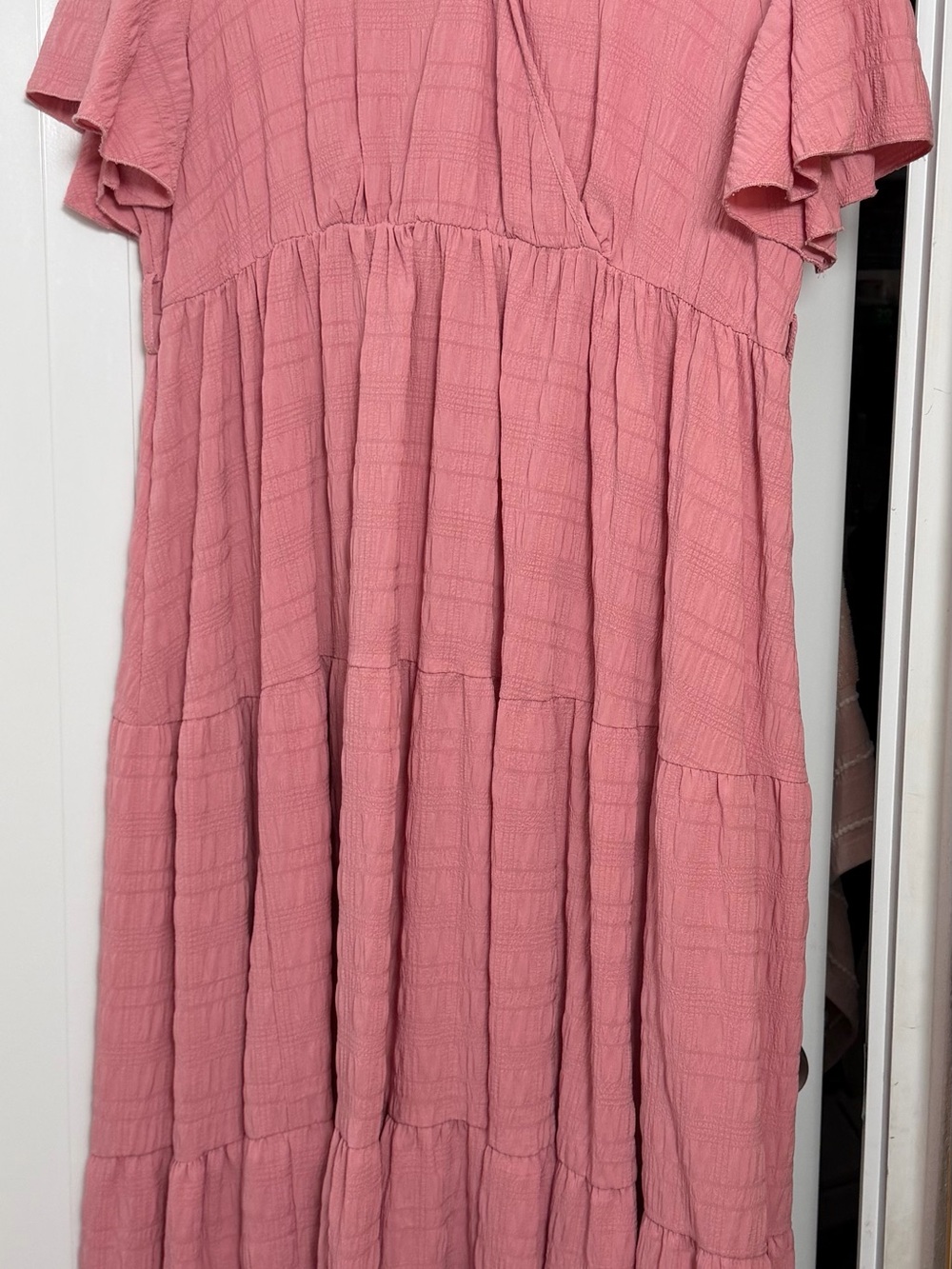 SHEIN Dusty Rose Tiered Flutter-Sleeve Dress